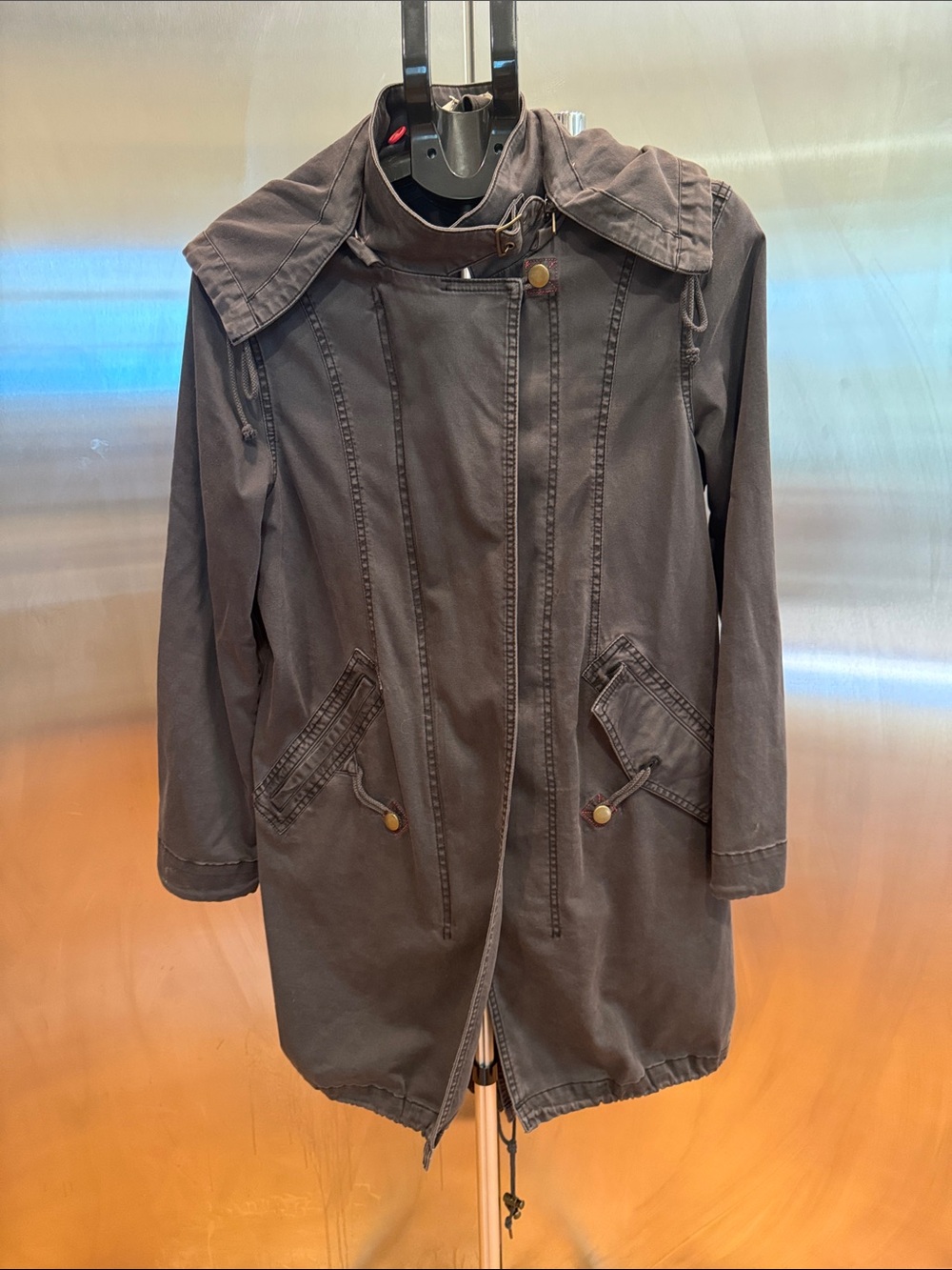 Anthropologie Dark Gray Hooded Anorak Jacket